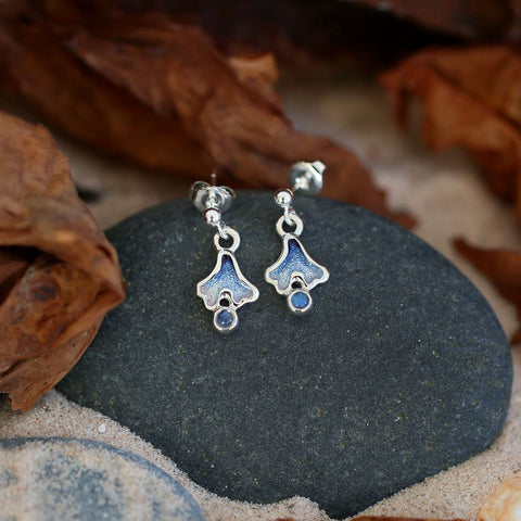 Sea Moss Moonstone Small Drop Earrings in Sea Blue Enamel by Sheila Fleet Jewellery
