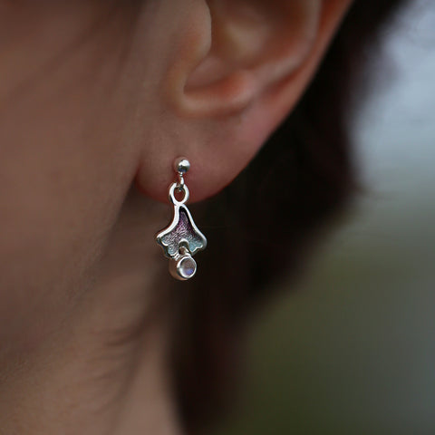 Sea Moss Moonstone Small Drop Earrings in Sea Pink Enamel by Sheila Fleet Jewellery