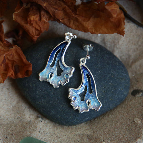 Sea Moss Moonstone & CZ Dress Drop Earrings in Sea Blue Enamel by Sheila Fleet Jewellery