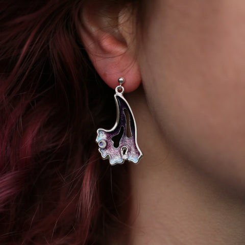 Sea Moss Moonstone & CZ Dress Drop Earrings in Sea Pink Enamel by Sheila Fleet Jewellery