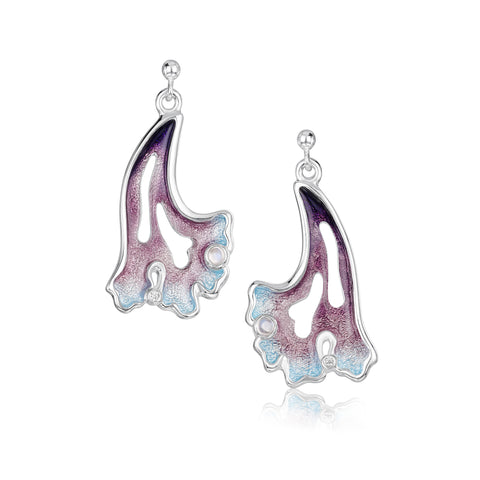 Sea Moss Moonstone & CZ Dress Drop Earrings in Sea Pink Enamel