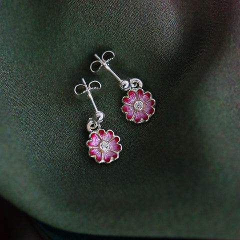 Primula Scotica Cubic Zirconia Drop Earrings in Hot Pink by Sheila Fleet Jewellery