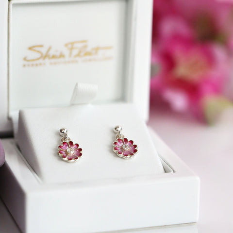 Primula Scotica Cubic Zirconia Drop Earrings in Hot Pink by Sheila Fleet Jewellery