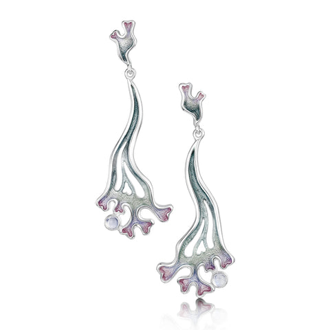 Sea Moss Moonstone Occasion Drop Earrings in Mill Sands Enamel by Sheila Fleet Jewellery