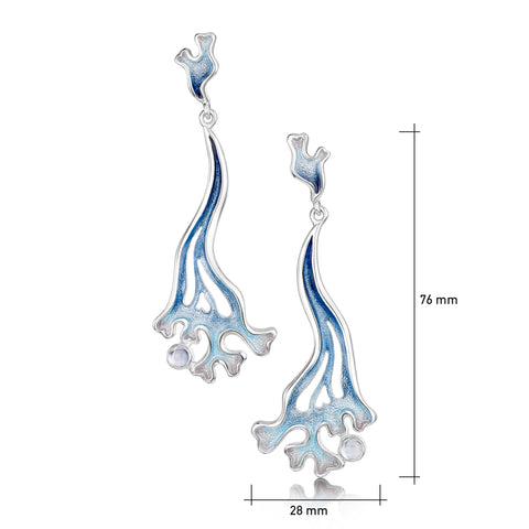 Sea Moss Moonstone Occasion Drop Earrings in Sea Blue Enamel by Sheila Fleet Jewellery