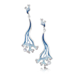 Sea Moss Moonstone Occasion Drop Earrings in Sea Blue Enamel by Sheila Fleet Jewellery