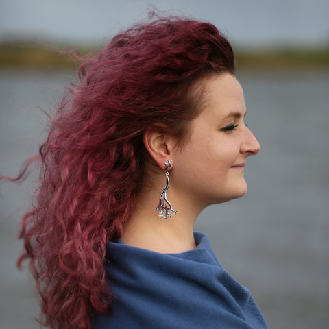 Sea Moss Moonstone Occasion Drop Earrings in Sea Pink Enamel by Sheila Fleet Jewellery