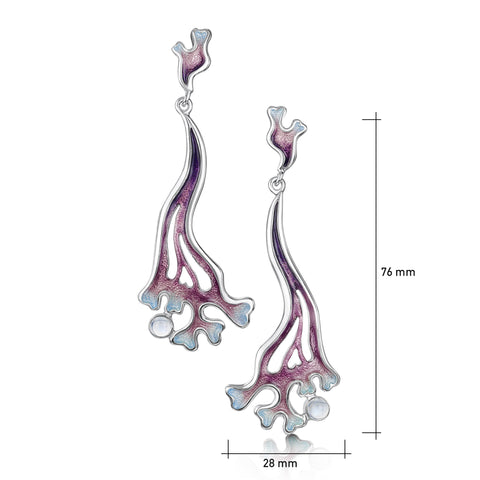 Sea Moss Moonstone Occasion Drop Earrings in Sea Pink Enamel by Sheila Fleet Jewellery