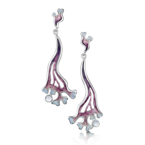 Sea Moss Moonstone Occasion Drop Earrings in Sea Pink Enamel by Sheila Fleet Jewellery