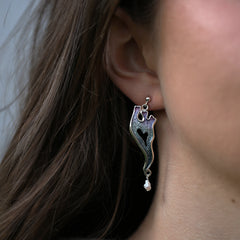 Sea Moss Baroque Pearl Dress Drop Earrings in Mill Sands Enamel by Sheila Fleet Jewellery