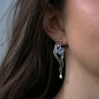 Sea Moss Baroque Pearl Dress Drop Earrings in Mill Sands Enamel by Sheila Fleet Jewellery