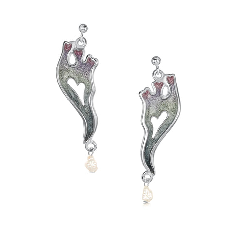 Sea Moss Baroque Pearl Dress Drop Earrings in Mill Sands Enamel by Sheila Fleet Jewellery