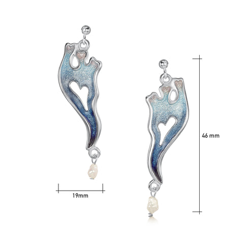 Sea Moss Baroque Pearl Dress Drop Earrings in Sea Blue Enamel by Sheila Fleet Jewellery