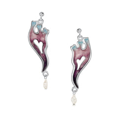 Sea Moss Baroque Pearl Dress Drop Earrings in Sea Pink Enamel by Sheila Fleet Jewellery