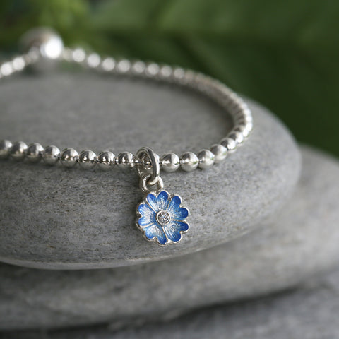 Primula Scotica Stretch Bracelet in Forget Me Not Blue Enamel by Sheila Fleet Jewellery