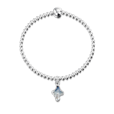 Sea Moss Moonstone Stretch Bracelet in Sea Blue Enamel by Sheila Fleet Jewellery