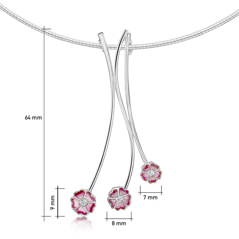 Primula Scotica 3-flower Cubic Zirconia Necklace in Hot Pink by Sheila Fleet Jewellery