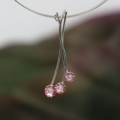 Primula Scotica 3-flower Cubic Zirconia Necklace in Hot Pink by Sheila Fleet Jewellery