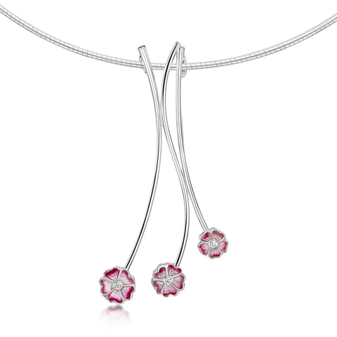 Primula Scotica 3-flower Cubic Zirconia Necklace in Hot Pink by Sheila Fleet Jewellery