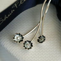 Primula Scotica 3-flower Cubic Zirconia Necklace in Smoky Black Enamel by Sheila Fleet Jewellery