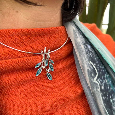 Rowan Dress Necklace in Sage Enamel with Moonstone, Pearl & CZ