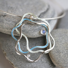 Tidal Islands Ice Enamel Dress Necklace with Moonstone, Pearl & CZ by Sheila Fleet Jewellery
