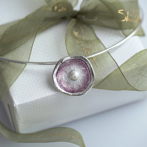 Lunar Pearl Dress Necklace in Champagne Enamel