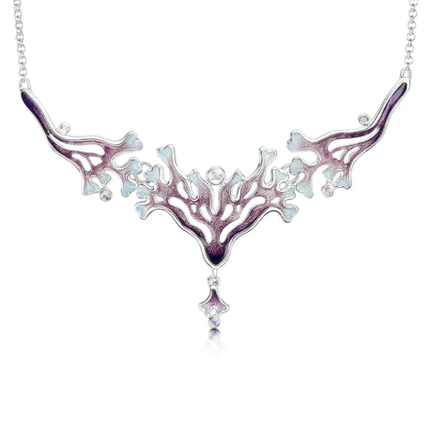 Sea Moss 3-part Moonstone Dress Necklace in Sea Pink Enamel by Sheila Fleet Jewellery