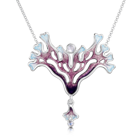 Sea Moss Moonstone Dress Necklace in Sea Pink Enamel by Sheila Fleet Jewellery
