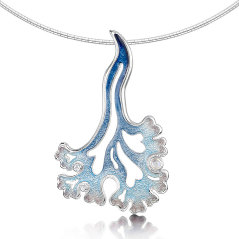 Sea Moss Moonstone Occasion Necklace in Sea Blue Enamel by Sheila Fleet Jewellery