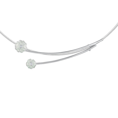 Primula Scotica 2-flower Cubic Zirconia Necklace in Crystal Enamel by Sheila Fleet Jewellery