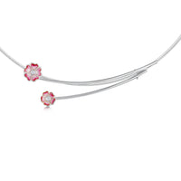 Primula Scotica 2-flower Cubic Zirconia Necklace in Hot Pink Enamel by Sheila Fleet Jewellery
