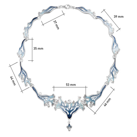 Sea Moss Moonstone 11-link Statement Necklace in Sea Blue Enamel by Sheila Fleet Jewellery