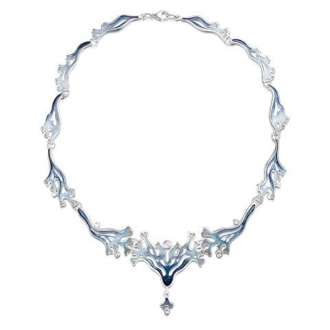 Sea Moss Moonstone 11-link Statement Necklace in Sea Blue Enamel by Sheila Fleet Jewellery