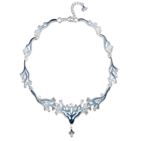 Sea Moss Moonstone Medium Statement Necklace in Sea Blue Enamel by Sheila Fleet Jewellery