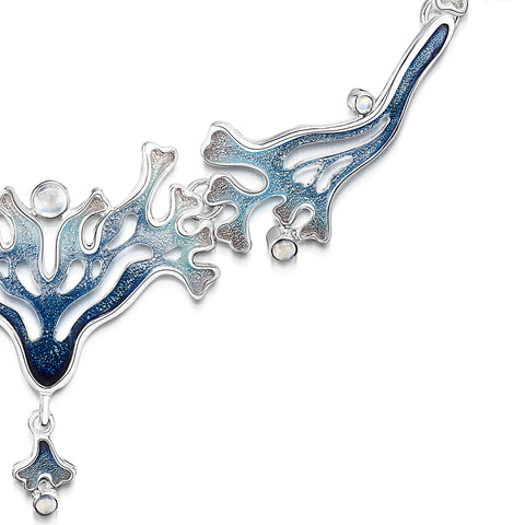 Sea Moss Moonstone Medium Statement Necklace in Sea Blue Enamel by Sheila Fleet Jewellery