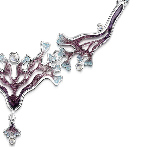 Sea Moss Moonstone Medium Statement Necklace in Sea Pink Enamel by Sheila Fleet Jewellery