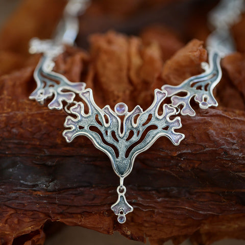 Sea Moss Moonstone 11-link Statement Necklace in Mill Sands Enamel by Sheila Fleet Jewellery