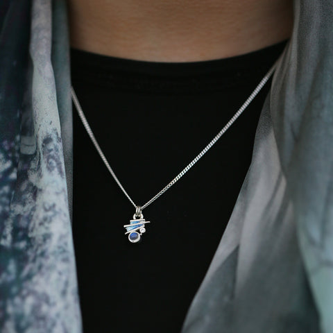 Moonlight Petite Enamel Pendant with Moonstone & CZ by Sheila Fleet Jewellery