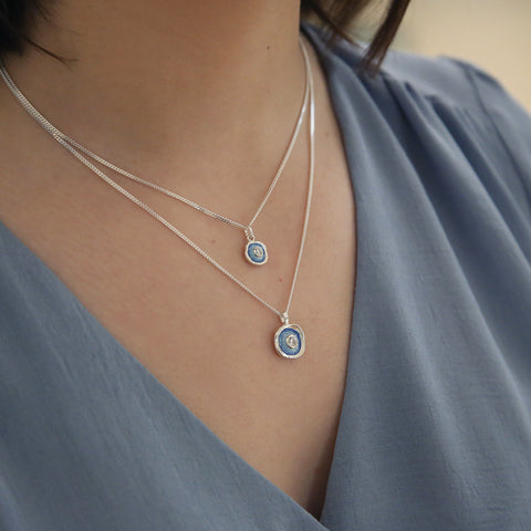 Lunar Cubic Zirconia Small Pendant Necklace in Lunar Blue Enamel by Sheila Fleet Jewellery