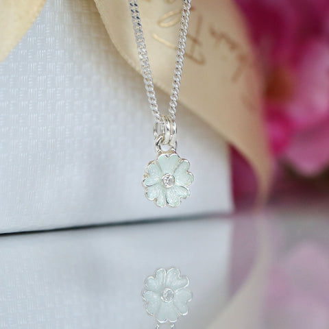 Primula Scotica Petite Cubic Zirconia Pendant in Crystal Enamel by Sheila Fleet Jewellery