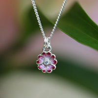 Primula Scotica Petite Cubic Zirconia Pendant in Hot Pink Enamel by Sheila Fleet Jewellery