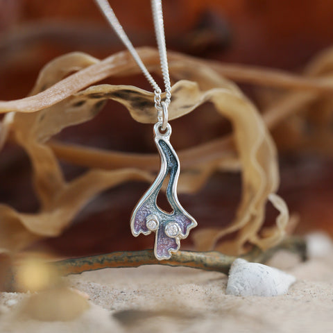 Sea Moss Small Cubic Zirconia Pendant in Mill Sands Enamel by Sheila Fleet Jewellery