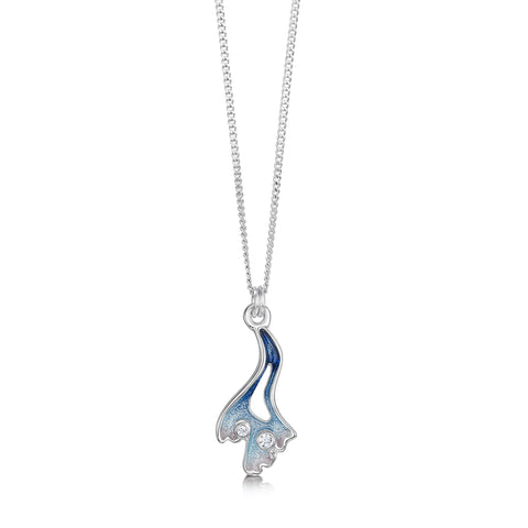 Sea Moss Small Cubic Zirconia Pendant in Sea Blue Enamel by Sheila Fleet Jewellery