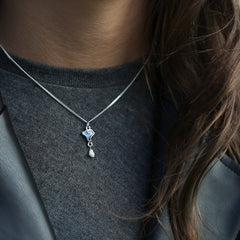 Sea Moss Petite Heart Pendant with Baroque Pearl in Sea Blue Enamel by Sheila Fleet Jewellery