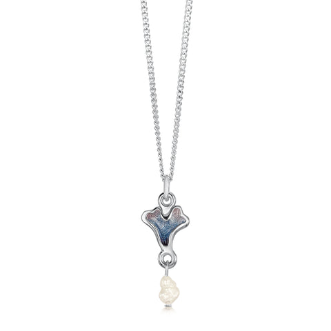 Sea Moss Petite Heart Pendant with Baroque Pearl in Sea Blue Enamel by Sheila Fleet Jewellery