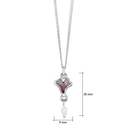 Sea Moss Petite Heart Pendant with Baroque Pearl in Sea Pink Enamel by Sheila Fleet Jewellery