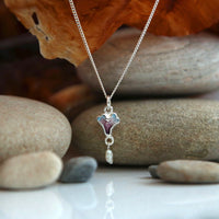 Sea Moss Petite Heart Pendant with Baroque Pearl in Sea Pink Enamel by Sheila Fleet Jewellery