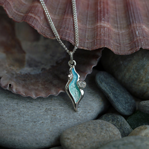 River Ripples Small Cubic Zirconia Pendant in Shallows Enamel by Sheila Fleet Jewellery