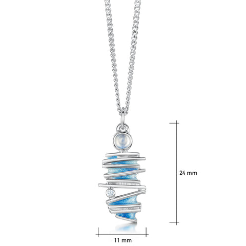 Moonlight Slim Enamel Pendant Necklace with Moonstone & CZ by Sheila Fleet Jewellery